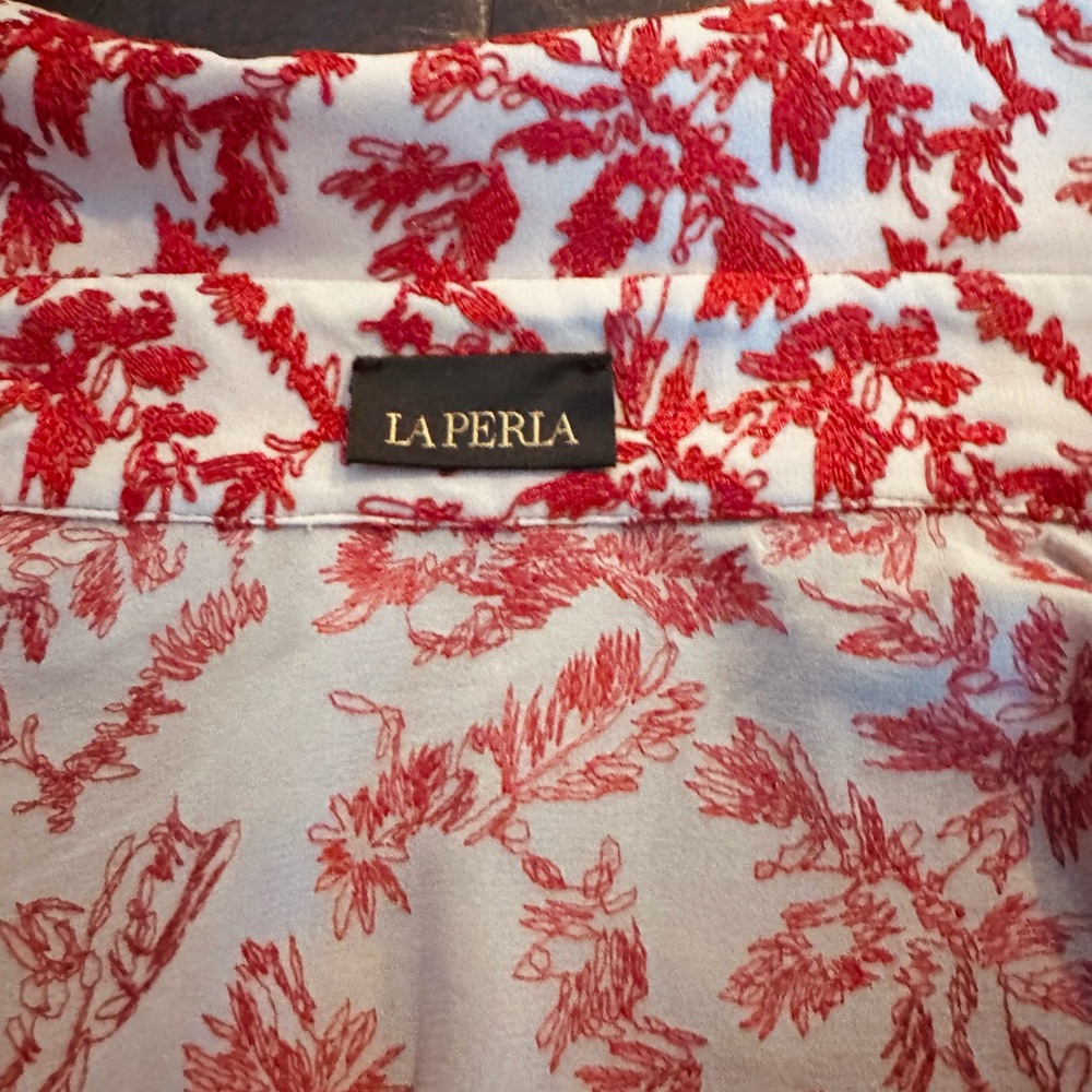 LaPerla Red & cream Floral Embroidered Women's Top made in Italy vnt 90’s - Picture 10 of 11